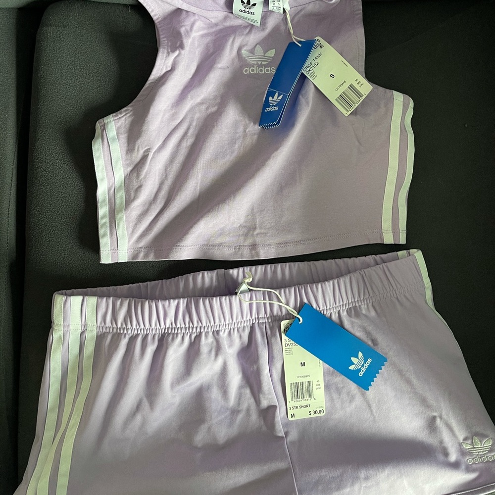 NWT. Purple Adidas two piece short set.